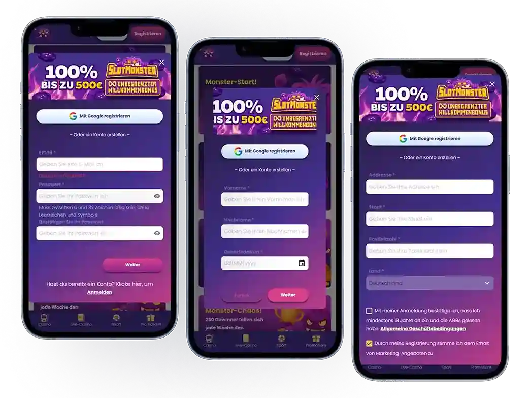 SlotMonster Casino Registrierung und Login